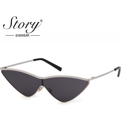 STORY Vintage Small Triangle Cat Eye Sunglasses Retro Metal Frame One Piece Sun Glasses For Women Black Lunettes Shades UV400