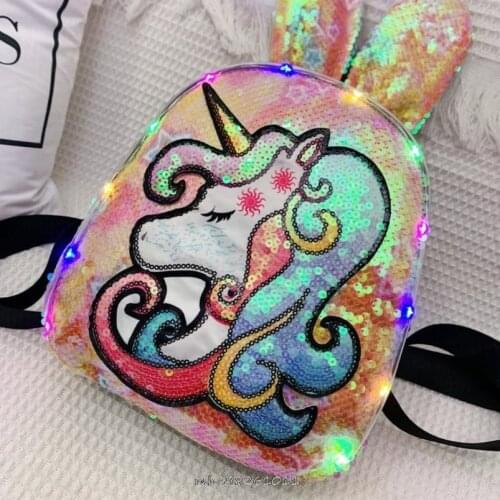 My Little Baby girl pony Womens Backpack Children Girl Sequined Backpack Bunny Ears Kawaii Styling Fashion Girls Womens Bag