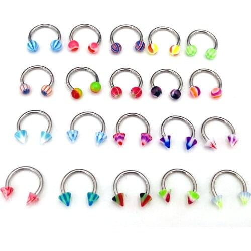 10pc/Lot Multicolor UV Acrylic Nose Ring Lip Nails Eyebrow Nails Ball Point Cone Horseshoe C-Bar