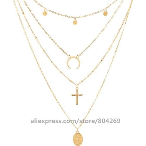 120pcs/lot Multi choker Necklace Lady Moon Layers Necklaces Collares Necklace Cross Chain Chocker xl19090413