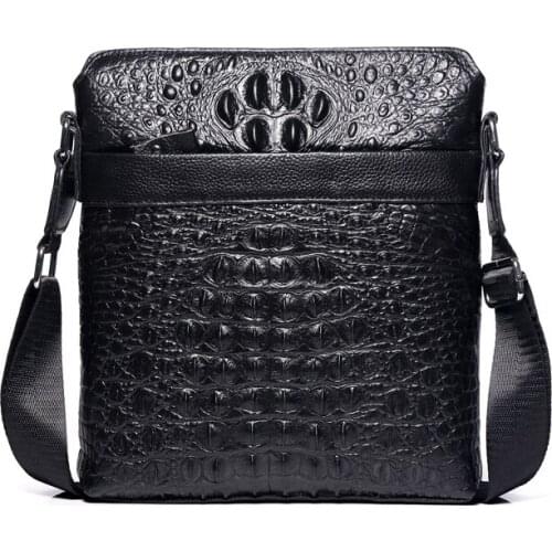 2019 new mens shoulder bag leather crocodile pattern Cowhide leather business diagonal bag Crossbody bag male Vertical handbag