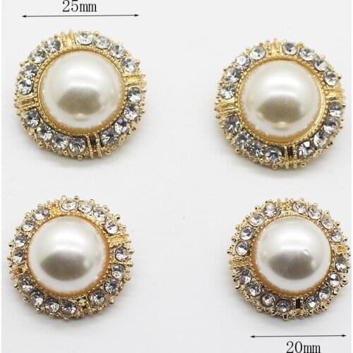 5pcs clothing metal buttons gold two sizes round rhinestone pearl sewing buttons wedding decoration Diy jewelry accessories