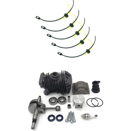 5 Pcs Replacement Fuel Hose Pipe Tank Filter & 1 Set 42.5MM Cylinder Piston Engine Motor Rebuild Kit