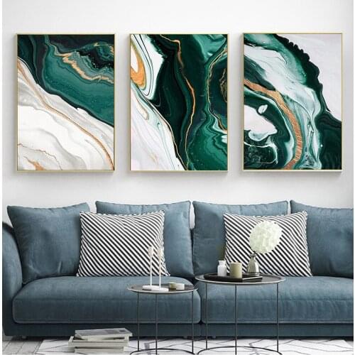 Nordic Green and White ink Abstract Poster Modern Canvas Painting Wall Art Print Picture for Living Room Home Fashion Decoration