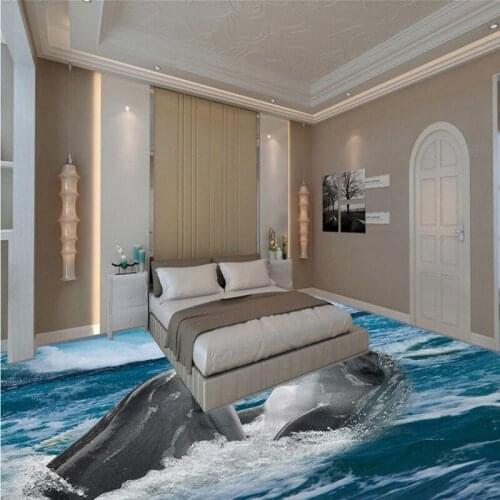 Free Shipping Play dolphin 3D flooring wallpaper bedroom lobby shopping mall waterproof floor mural