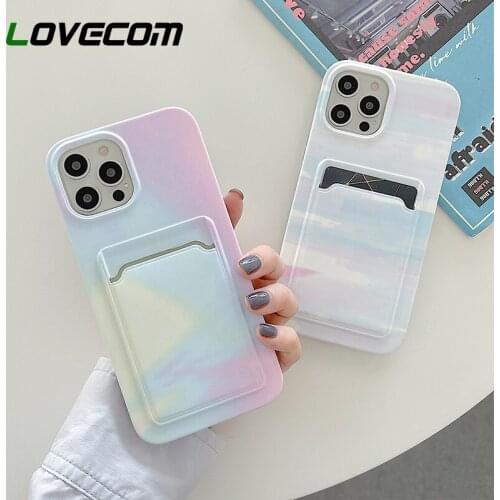 LOVECOM Wallet Card Watercolor Rainbow Phone Case For iPhone 12 11 Pro Max XR X XS Max 7 8 Plus SE 2020 Coque Soft IMD Bumper