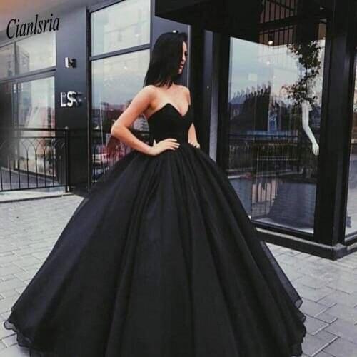 Black Elegant Strapless Organza Ball Gown Evening Dress Sleeveless Backless Long Formal Evening Party Dresses Robe De Soiree