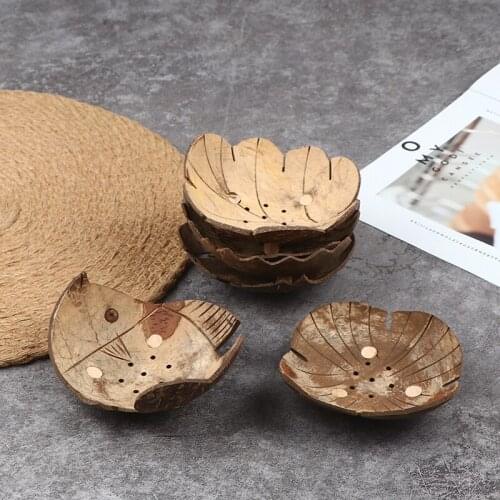 Handmade Natural Coconut Shell Wooden Bathroom Soap Dish Box Container Kitchen Tub Storage Cup Rack Soap Holder Decoration