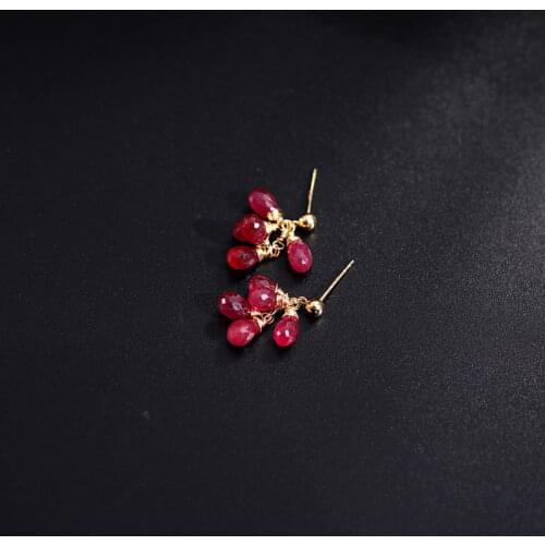 DMBS396 18K Gold Gold Genuine Gemstones Ruby Earrings Female Simple Send Girlfriend Earrings Genuine Earrings Female