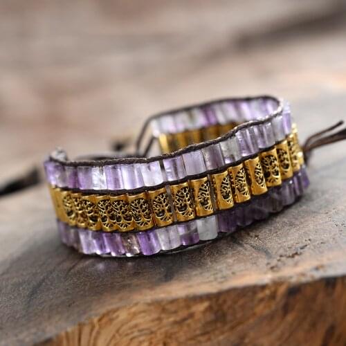 Tree of Life Antique Charm Purple Stones Lover Reiki Healing Yoga Chakra Wristband Bracelets