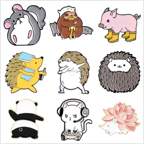 Hedgehog Animals Enamel Pins Cute Panda Lapel Badges For Clothes Cats Jewelry Collar Brooches Gifts Accessories For Friends Bags