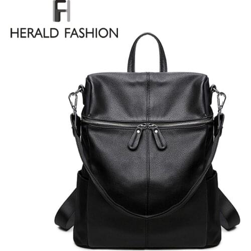 Herald Fashion Womens PU Leather Backpack School Bags For Teenage Girls Large Capacity Backpack Laptop Bag Drop Shipping