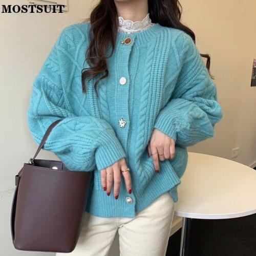 Twisted Knitted Thicken Cardigan Sweater Women Full Sleeve Warm Solid Loose Jumpers Autumn Winter Vintage Female Jacket Tops