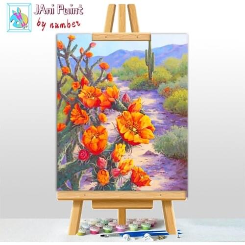 Orange Flowers arte painting by numbers with frame crafts for adults decorative canvas acrylic paint pictures on the wall