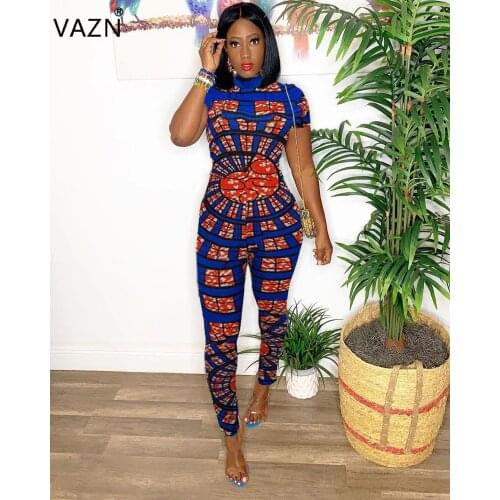VAZN GTK16007 New Summer Casual Short Sleeve Jumpsuits Sexy O-neck Jumpsuit Club Full Pant Elegant Rompers