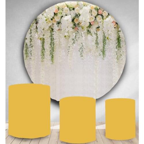 Circle photography backdrop wedding bridal shower white flower round photo background photo booth studio birthday dessert table