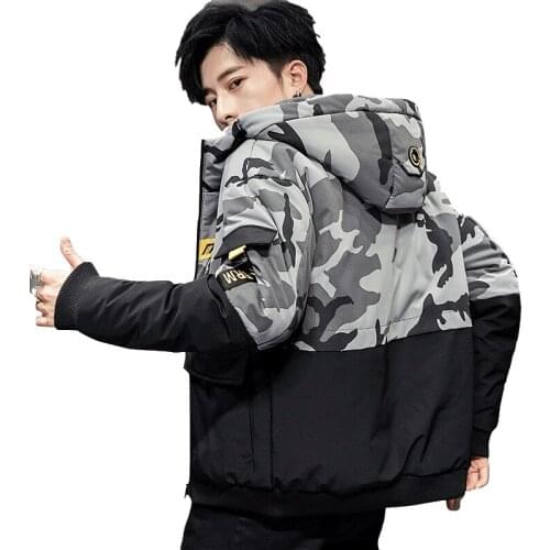 Mens patchwork camouflage warm cotton bomber jacket winter parkas coat winter anorak Loose casual hooded military jackets