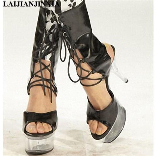 LAIJIANJINXIA 2018 New Sexy 15cm Thin High-Heels Platform Shoes Night Club Pole Dancing Shoes Open Toe Ankle Boots Dance Shoes