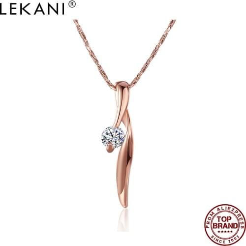 LEKANI Water Drop Pendant Necklaces For Women Shine 5A Clear Cubic Zirconia Rose Gold Color Necklace Anniversary Fashion Jewelry