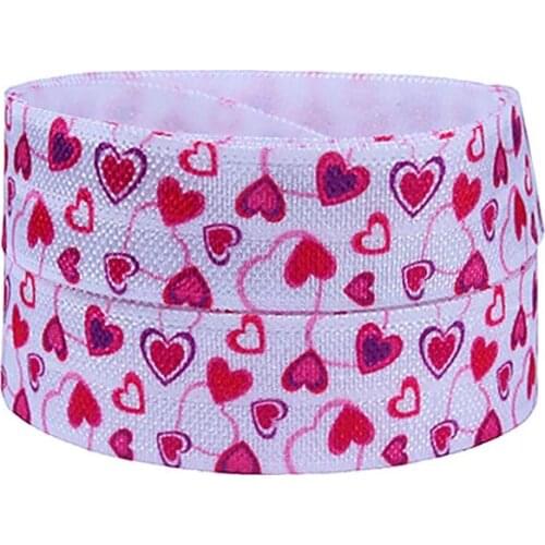 FLRA FOEFlora Ribbons heart printed Valentine foe fold over elastic, 50 yards custom printed holiday elastic ribbon