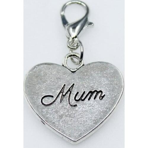 Hot selling 50pcs/lot heart MUm dangle charms lobster clasp charms DIY pendant bracelets charms accessories