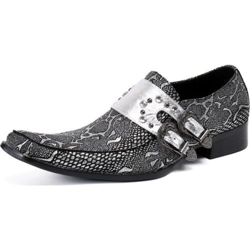 New Business Men Dress Shoes Genuine Leather Pointed Toe Wedding Formal Shoes Man Buckle Strap Oxfords Shoes Prom Mens Loafers