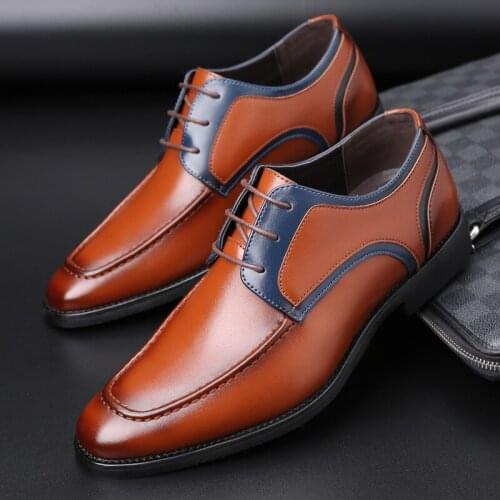 Mens Fashion Leather Dress Derby Shoes Men Lace-Up Wedding Party Shoes Mens Business Office Oxfords Square Toe Flats Plus Size