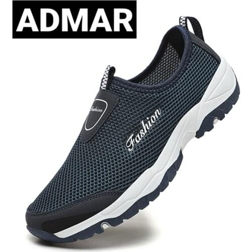 ADMAR Mesh Men Casual Shoes Big Size 46 Slip on Mens Loafers Lightweight Sneakers Men Non-slip Hiking Outdoor Running Shoes