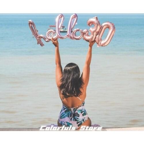 Rose Gold Sliver Hello Baby Balloons Baby Shower 10/13/15/21/25th 30th Birthday Party Decor 21 30 number Balls Inflatable Air Gl