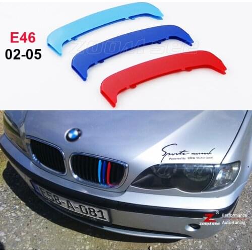 Car Grille Trim Stripes Grill M Motorsport Strips Cover Stickers For 2002-2005 BMW 3 series E46 318i 320i 325i 330i 4 Door ONLY