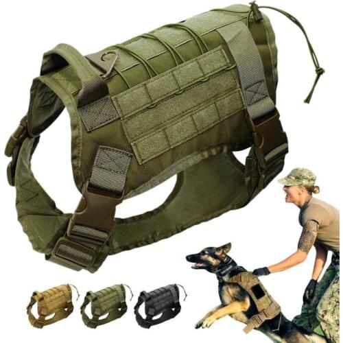 New Tactical Service Dog Vest Training Hunting Molle Nylon Water-resistant Military Patrol Adjustable Dog Harness Handle Hunting