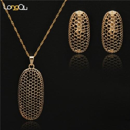 2018 New Arrival Dubai Gold Jewelry Sets Geometry Vintage for Women Elegant Classic alloy Jewelry (Necklace, pendant.Earring)