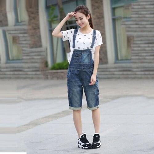 Slim Cute Cowboy Bib Female Korean version 2018 New Large size Loose Sling Five pants / Overalls More size S-XXXL 4XL