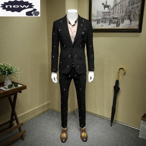 Top Quality New Mens Personality Embroidery Men Suit Formal Evening Wear Outfits Wedding Dress 3pcs Set Big Size Terno Masculino