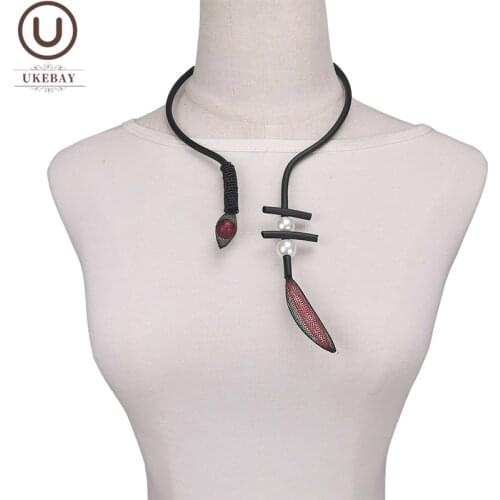 UKEBAY New Choker Necklaces Handmade Strange Jewelry Women Mesh Jewellery Pearl Accessories Gothic Leather Necklace For Female