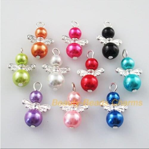 20 New Charms Mixed Dancing Angel Silver Plated Wings Pendants 14x22mm