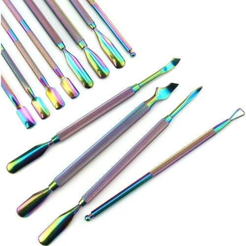 Mermaid Stainless Steel Nail Cuticle Pusher Double Head UV Gel Polish Nail Art Files Manicure Dead Skin Clean Tools