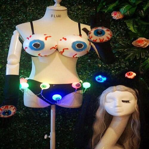 Party girl Halloween eyeball bikini bar performance clothing nightclub ds LED glowing luminous demon eyes