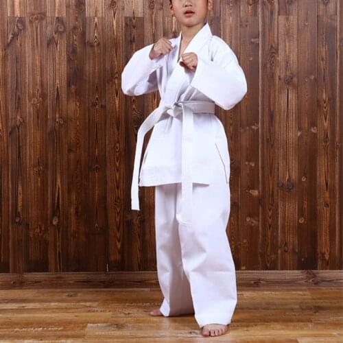 White Karate Uniform with Belt Light Weight Elastic Waistband & Drawstring for Children Student Breathable Training Suit Sport