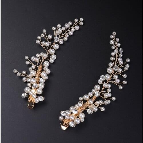 Vintage Gold Bridal Hair Clips Pearl Handmade Head Jewelry Women Headdress for' Hair Wedding Hair Accessories Barrette Clips