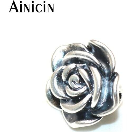 High Qualtiy S999 Silver 14mm Rose Flower Shape 4mm Big Hole Bracelet Diy Jewelry Making Loose Beads 10pcs/lot
