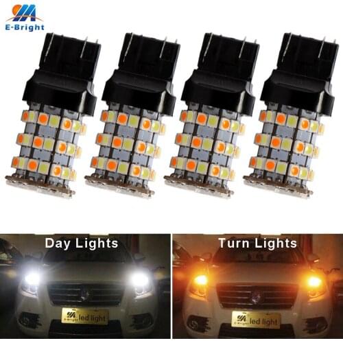 YM E-Bright 4PCS 7443 W21/5W T20 Car DRL Turn Signal Light Switchback 3528 60 SMD 7444NA Amber/White 60LEDs LED Bulbs Dual Color