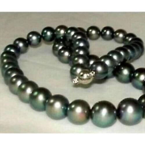 Jewelry Free Shipping top quality AAA 10-11mm natural tahitian peacock green pearl necklace 18inch
