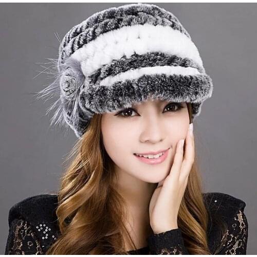 Fashion girl fur cap lady winter natural real rex rabbit fur hat scarf Suite high quality women 100% genuine fur free shipping