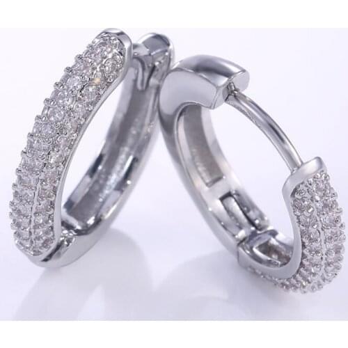 ANGLANG Luxury White Color Iced Out Round Circle CZ Earring Hoop Huggie Earrings for Women Anniversary Birthday Fine Gift