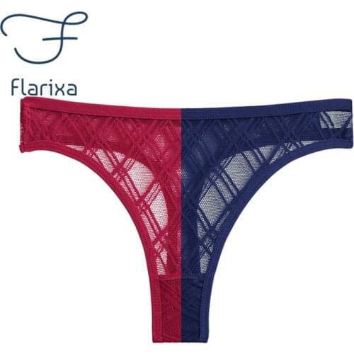 Flarixa Womens Panties Seamless Sexy Lace Panties Cotton Crotch Transparent Thong Shorts Mesh Low Wais Erotic Womens Underwear
