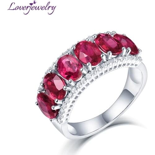 LOVERJEWELRY Genuine Woman Engagement Rings Ruby Jewelry Solid 14K White Gold Natural Diamond Red Ruby Ring Classic Lady Jewelry
