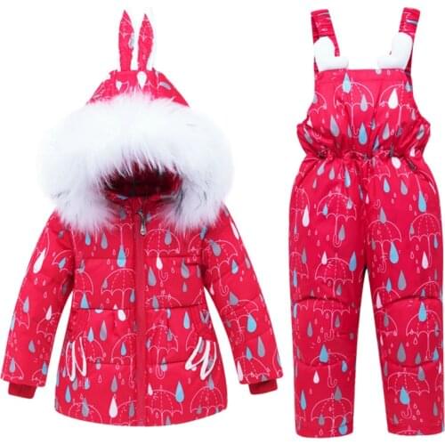 Baby Girl Winter Clothes Set Warm Kids Ski Snow Suits Overalls Down Jackets For Girls Outerwear Coat + Jumpsuit Boy Snow Suit