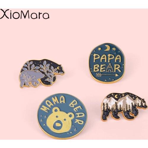 Star Coniferous Forest Elephant Bear Enamel Pins Garden Bear Papa Bear Brooches Bag Lapel Badge Comic Jewelry Gifts For Friends