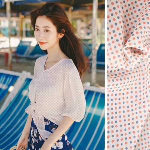 1 Meter Silk Stretch Georgette Fabric Color Wave Dot Printing Shirt Skirt Fabric Two Colors